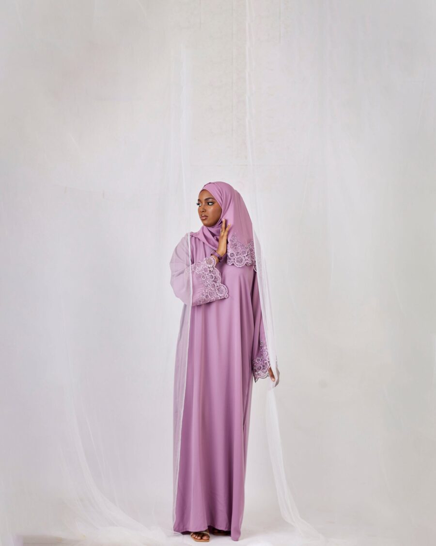 Lace Abaya - Liliac - Image 4