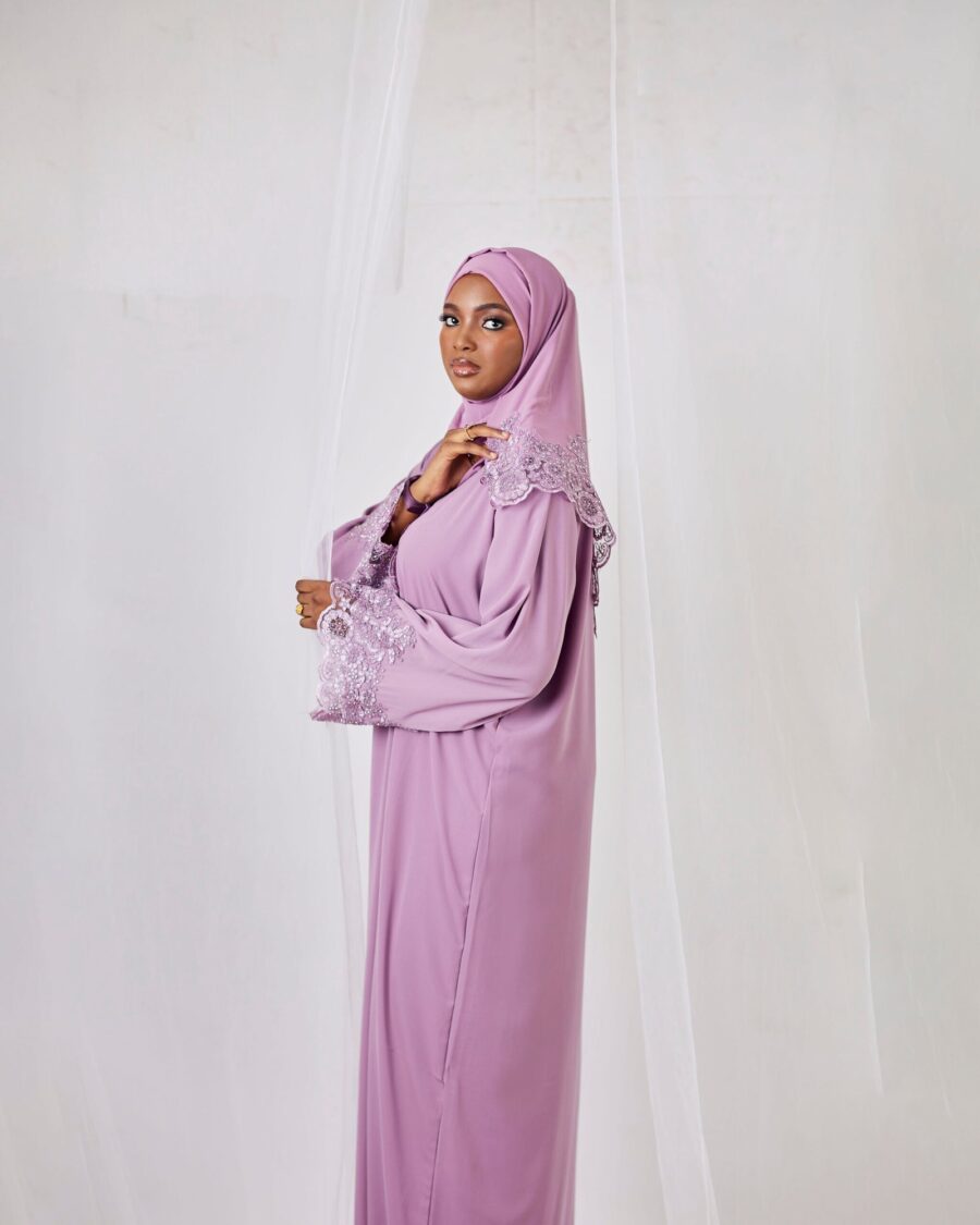 Lace Abaya - Liliac - Image 3