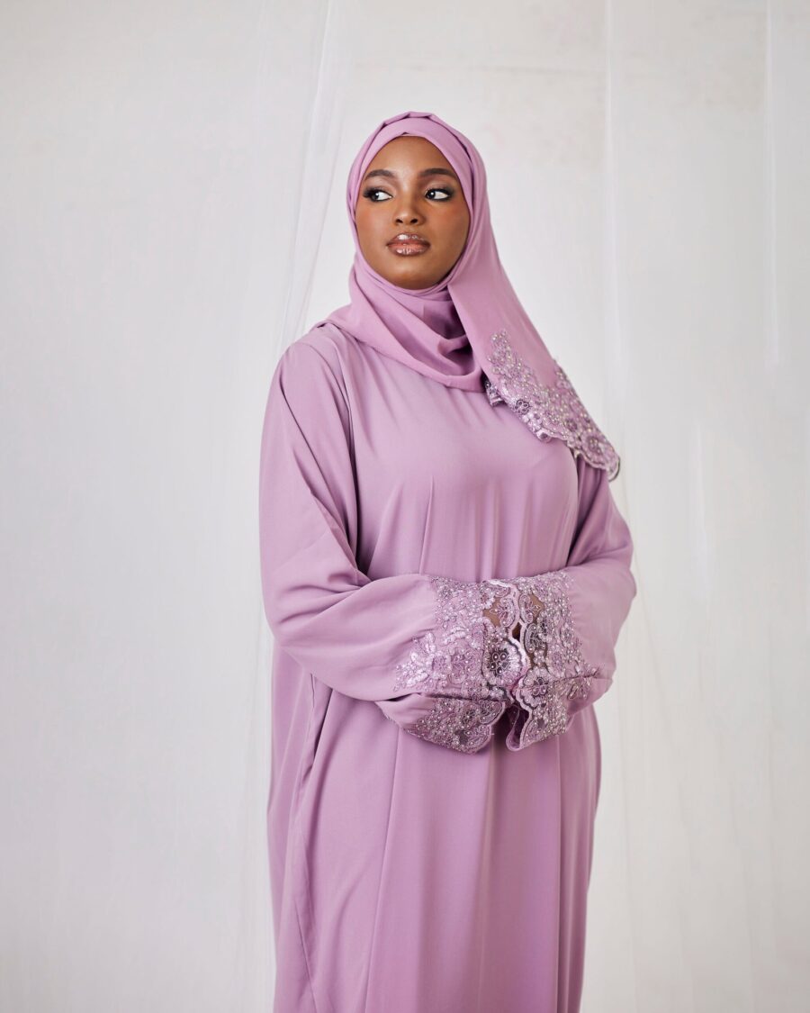 Lace Abaya - Liliac - Image 2