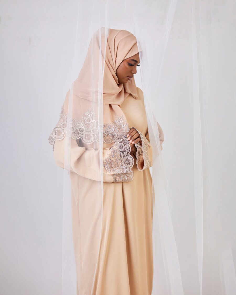 Lace Abaya - Nude - Image 2