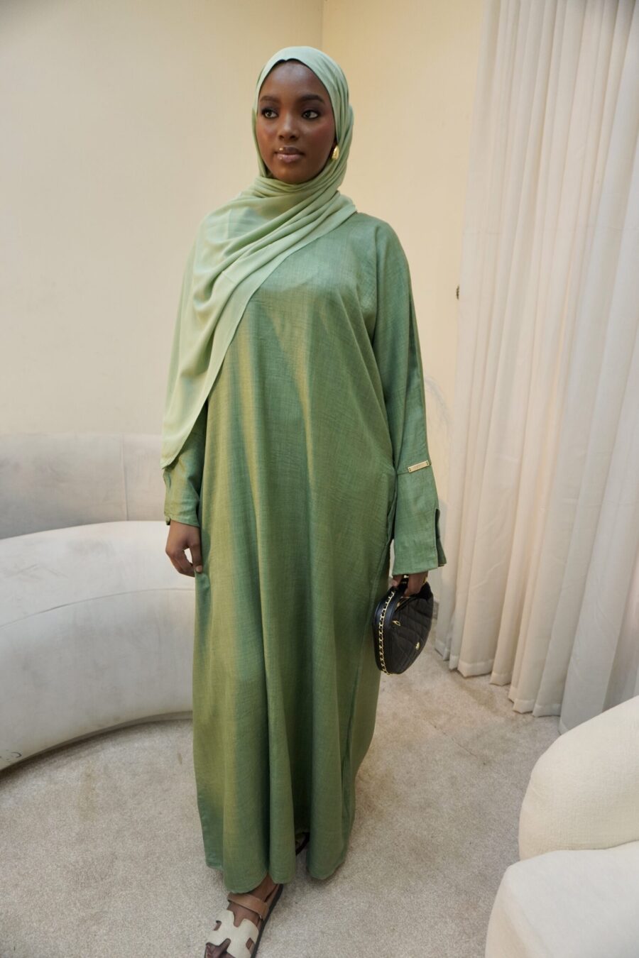French Linen Abaya - Olive