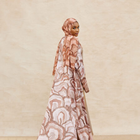 Model wearing a Desert Abaya – modest fashion Nigeria